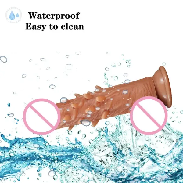 Textured flesh-tone silicone dildo with ribbed shaft for pleasure toys